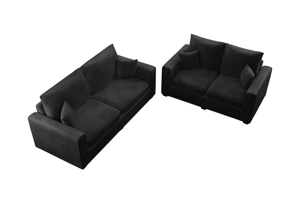 English Elm Contemporary Corduroy Sofa and Loveseat Set with Square Arms for Living Room B011S02223