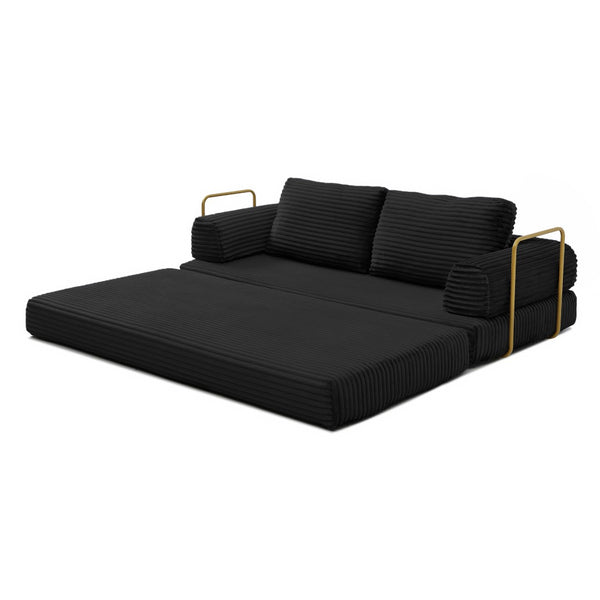 English Elm Convertible Floor Sofa Futon with Corduroy Upholstery for Living Room Lounging and Sleeping Black W1117P434730