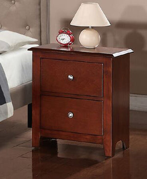 English Elm Selma Modern 2-Drawer Nightstand in Cherry Finish with Angled Wooden Legs and Ample Storage Space SR014277