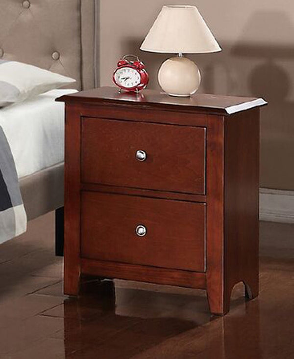 English Elm Selma Modern 2-Drawer Nightstand in Cherry Finish with Angled Wooden Legs and Ample Storage Space SR014277