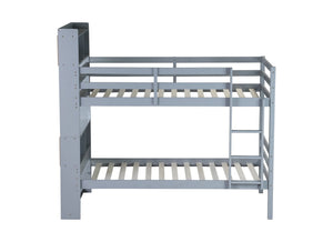 English Elm Twin Over Twin Bunk Bed With Storage Shelves, Safety Guardrails, Ladder & Convertible Design In Grey W504S00213-GIGA