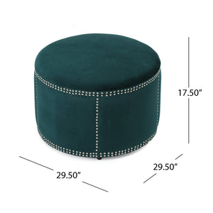 English Elm Christopher Knight Home® - OTTOMAN Teal Velvet Round Studded Accent Ottoman — Plush 100% Polyester Footrest, Stylish Focal Point (29.5" x 18.5") 61017.00