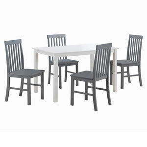 English Elm Walker Edison - Classic Rustic 5-Piece Dining Set with Slat-Back Spindle Chairs, Solid Rubberwood Table, White/Grey Finish - Perfect for Small Kitchens and Farmhouse Style B185P326702