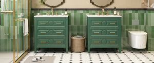English Elm 60'' Freestanding Bathroom Vanity With Ceramic Sink, Charming Green Finish & Ample Storage Space N710SS00003F