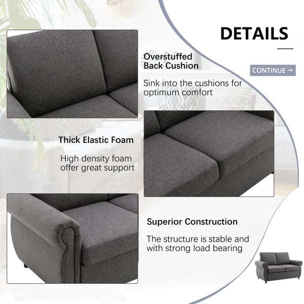 English Elm 57.9" Orisfur Pull Out Sofa Bed Loveseat Sleeper with Twin Memory Mattress, Linen Upholstery, USB Ports Grey N719P210624E