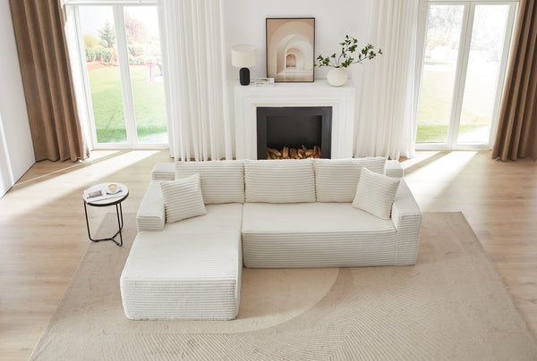 English Elm L-Shaped Modular Sectional Sofa - Plush Corduroy Sleeper, No Assembly, Perfect For Living Spaces! W2339P294926