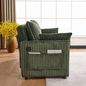 English Elm 73"convertible Corduroy Sleeper Sofa with Usb Port and Side Pocket for Studio Apartments Green W3373P405037