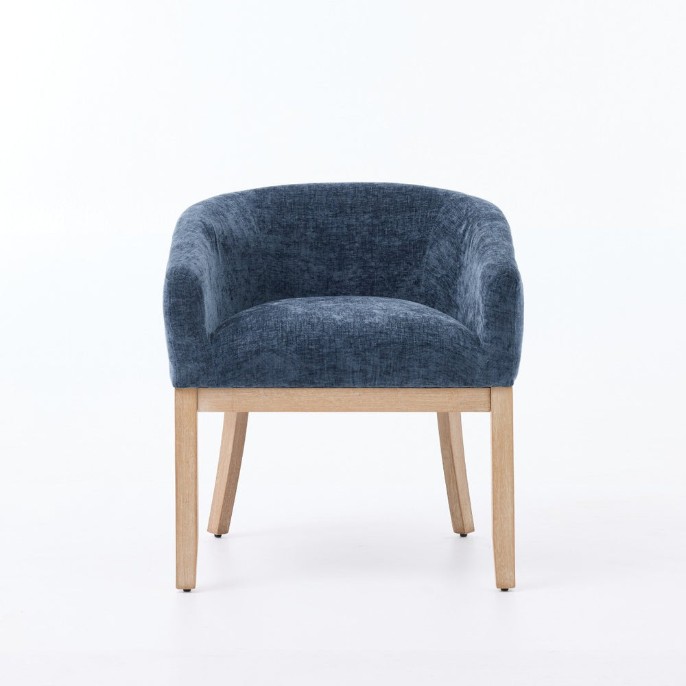 English Elm Mid Century Barrel Accent Chair Chenille Upholstery Rubberwood Legs Dining Room Blue W1143P449337