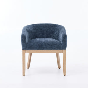 English Elm Mid Century Barrel Accent Chair Chenille Upholstery Rubberwood Legs Dining Room Blue W1143P449337