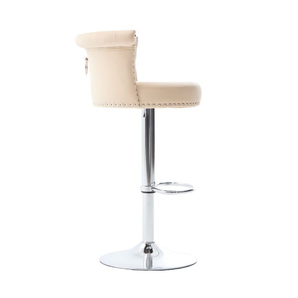 English Elm COOLMORE Velvet Bar Stool with Anti-Slip Large Base, Adjustable 360° Swivel, Plush Foam Comfort Beige W1539P320504