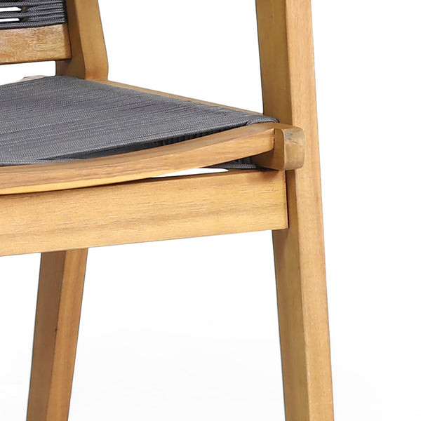 English Elm Christopher Knight Home® - MCGILL Dining Chair Set of 2 Dark Grey Acacia Wood Rope Weave Outdoor Transitional 400 lb Capacity 70486.00