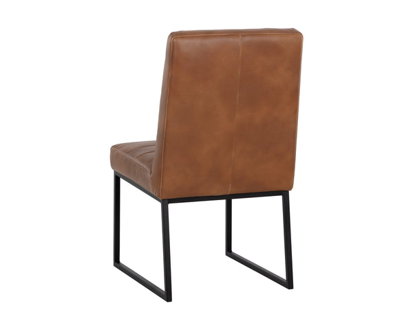 Sunpan Spyros Modern Dining Chair Set of 2 - Sleek Black Powder Coated Steel Frame with Faux Leather Elegance Tobacco Tan