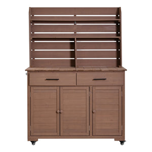 English Elm (assembly Video) Topmax Solid Fir Outdoor Potting Bench Grill Cart with Hutch Storage Brown N717P404333D
