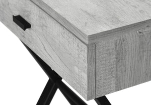English Elm Accent Table Rustic Wood-Look End Table with Black Metal X Base, Nightstand with Drawer for Living Room Grey 22 L x 14 W x 7 H B2710P219288