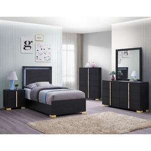 English Elm Jeremiah Twin Panel Bed with Touch Led Headboard Gold Feet Contemporary Bedroom Black B062S01754