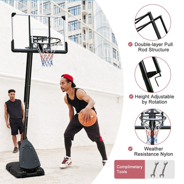 English Elm Double Fish Portable Basketball Hoop 44 Inch Backboard Adjustable Height with Wheeled Base W3087P251062