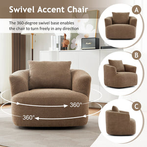 English Elm 360° Swivel Chair with Boucle Upholstery, Deep Pocket-Spring Seat, Ergonomic Curved Arms & Minimalist Design for Living Room Comfort Dark Brown N719P288552D