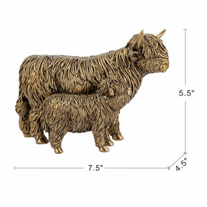 English Elm 7.5x4.5x5.5" Lifelike Highland Cow & Calf Figurine in Antique Bronze Finish — Detailed Rustic Home Accent W2078P392260