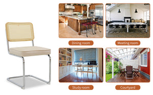 English Elm Dining Velvet Rattan Side Chairs Set of 2 with Chrome Cantilever Legs — Mid-Century Modern Upholstered Comfort in Champagne W2105P327593