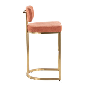 English Elm Fixed-height Barstools Powder Coated Steel Frame Brown Upholstered Seat Set of Two Gold,Salmon B202P471219