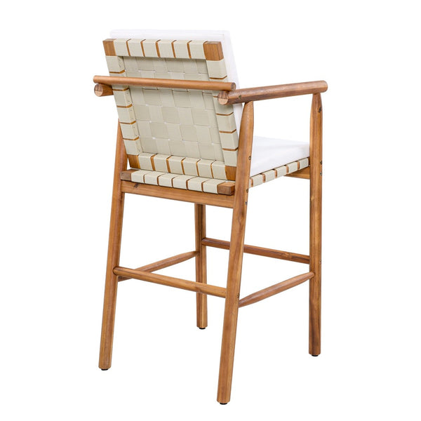 English Elm Outdoor Acacia Wood Counter Stools Set of 2 with Woven Seat and Beige Cushions N704P383163A