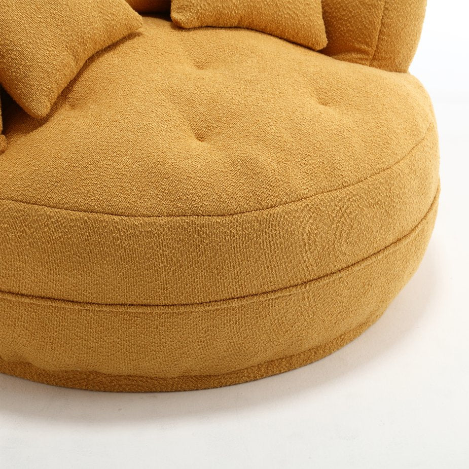 English Elm COOLMORE Chenille Sponge circular sleeper chair with removable washable cover, plush pillows & space-saving design Yellow W1539P312248