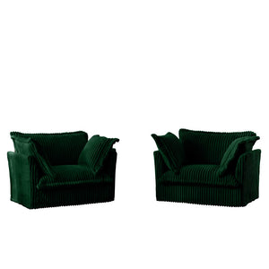 English Elm Set Of 2 Slipcovered Armchairs - Cozy Green Corduroy Accent Chairs With Plush Pillows For Any Space W3041S00078-GIGA