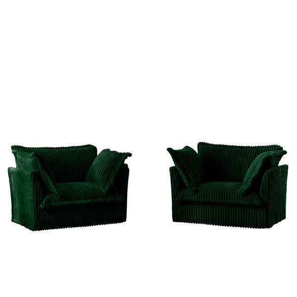 English Elm Set Of 2 Slipcovered Armchairs - Cozy Green Corduroy Accent Chairs With Plush Pillows For Any Space W3041S00078-GIGA
