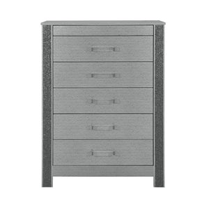 English Elm Lorenzo Elegant Chest with Hidden Jewelry Compartment, Acrylic Bar Handle and Glittered Detailing for Luxe Storage Silver 38.58 L x 18.5 W x 52.95 H B201P298427