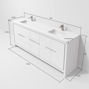 English Elm White Double Bath Vanity With Quartz Top - 80" W Elegant Storage Solution For Modern Bathrooms B2731P259568-GIGA