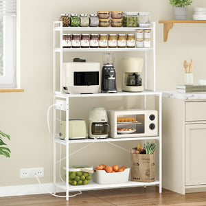 English Elm Large Five Tier Industrial Bakers Rack with Built in Outlets Microwave Stand Kitchen Organizer White T3623P431209
