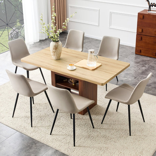 English Elm Expandable Walnut Finish Dining Set with Six Cushioned Pu Chairs for Modern Interiors Black,Walnut,Warm Grey,Wood W1151S04682