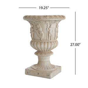 English Elm Christopher Knight Home® - MGO Hand-Painted Garden Urn 27" H in Antique White Finish with Drainage Hole for Healthy Plants Ancient White N772P301515W