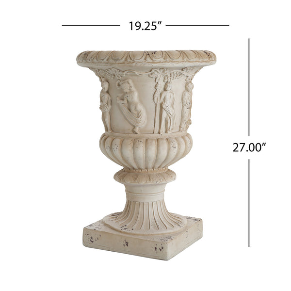 English Elm Christopher Knight Home® - MGO Hand-Painted Garden Urn 27" H in Antique White Finish with Drainage Hole for Healthy Plants Ancient White N772P301515W