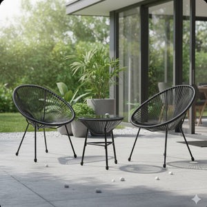 English Elm 3-piece Acapulco Outdoor Bistro Set Hand Woven Pe Rattan Chairs Tempered Glass Table Black B082P455169