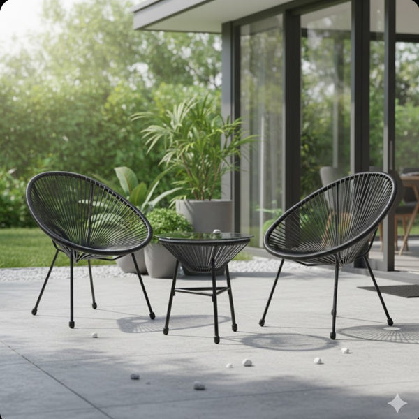 English Elm 3-piece Acapulco Outdoor Bistro Set Hand Woven Pe Rattan Chairs Tempered Glass Table Black B082P455169