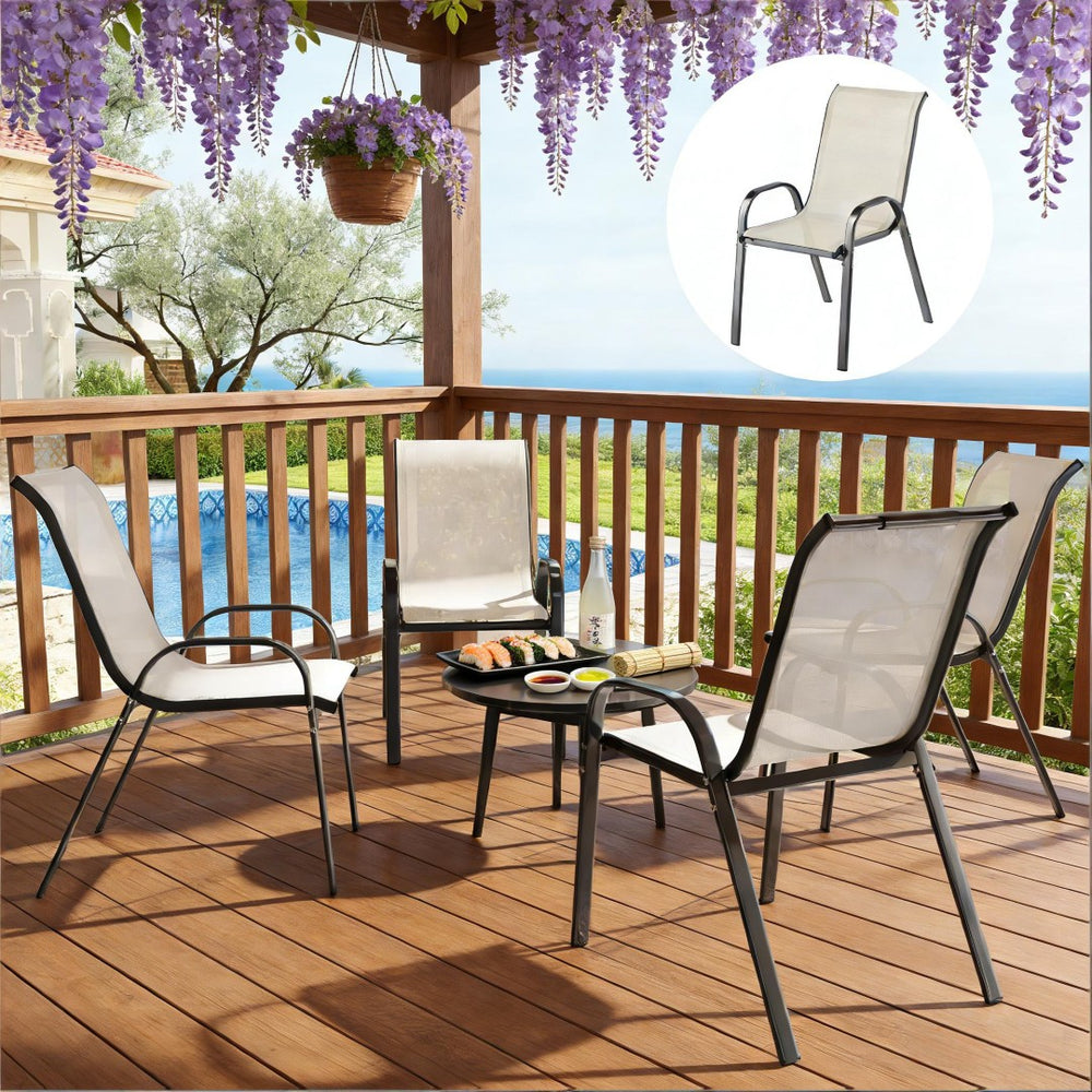 English Elm Stackable Outdoor Dining Chairs Set of 4 Mesh Back Patio Seating with Steel Frame T3971P444964