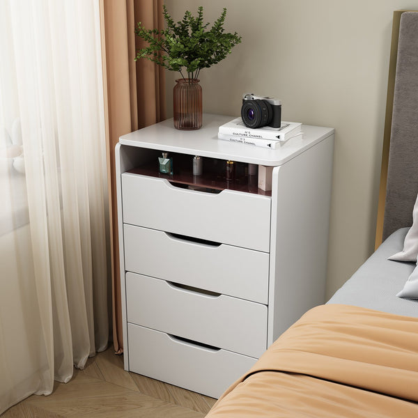 English Elm (60CM) 3-in-1 Vanity Desk with Lighted Flip Mirror, Glass Top, 3 Drawers & Cushioned Stool — White W2641P192314