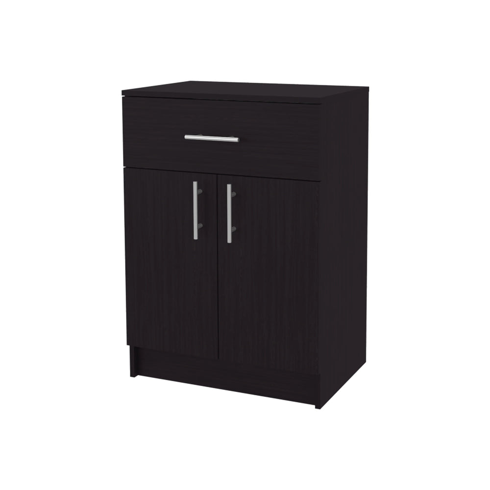 English Elm Wengue Kitchen Pantry with 3 Open Shelves and Drawer — Elegant Melamine Storage Cabinet, 33.5"H B062P290288