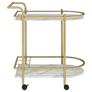English Elm Desiree Luxe Gold 2-Tier Bar Cart with Faux Marble Shelves, Smooth Casters & Sturdy Metal Frame B062P344987