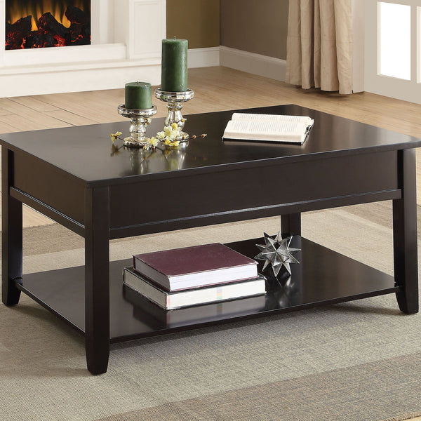 English Elm Black Coffee Table with Lift Top Storage, Faux Drawer, Open Shelf & Sturdy Wood Legs for Living Room B062P189096
