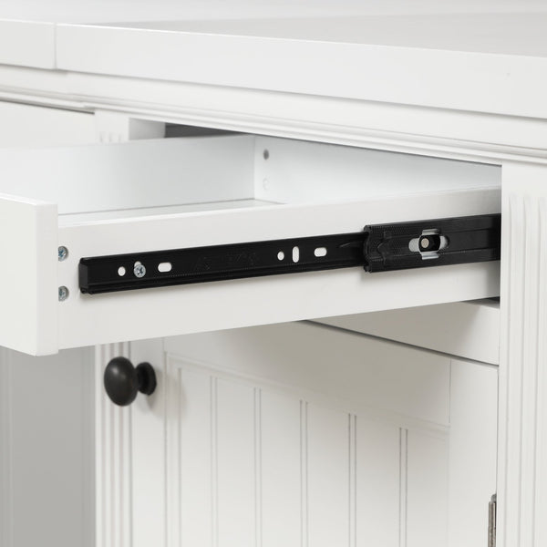 English Elm 67''Modern Executive Desk with 3 Drawers & 2 Cabinets, Spacious White MDF Workstation with Adjustable Shelves and Chic Vertical Edge Design for Home Office N751S211942K