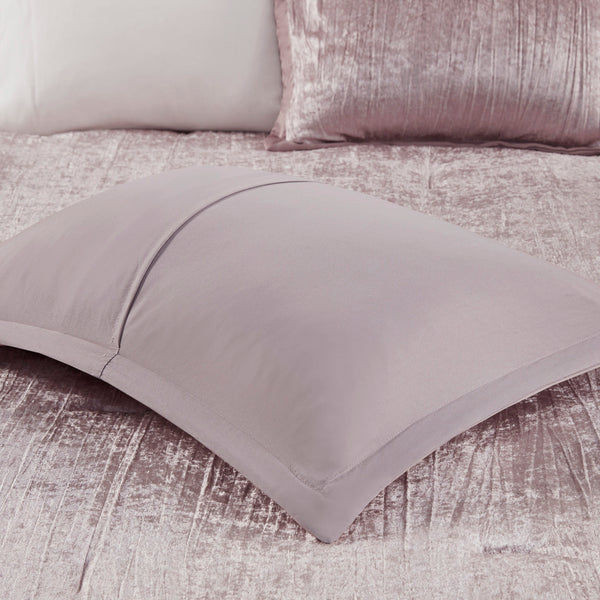 English Elm 5 Piece Crinkle Velvet Comforter Set King/Cal King Luxe Glam Crushed Pleat Charmeuse Trim, Hypoallergenic Filling Blush 19.29 L x 23.62 W x 11.02 H B035P148353