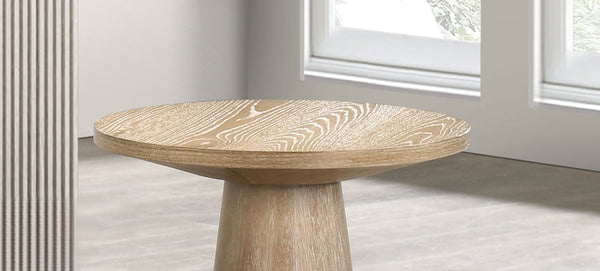 English Elm Unique Cone Base Pedestal End Table Contemporary Round Accent Table Rubberwood & Veneer Durability Oak 23 L x 23 W x 4 H B2741S00442