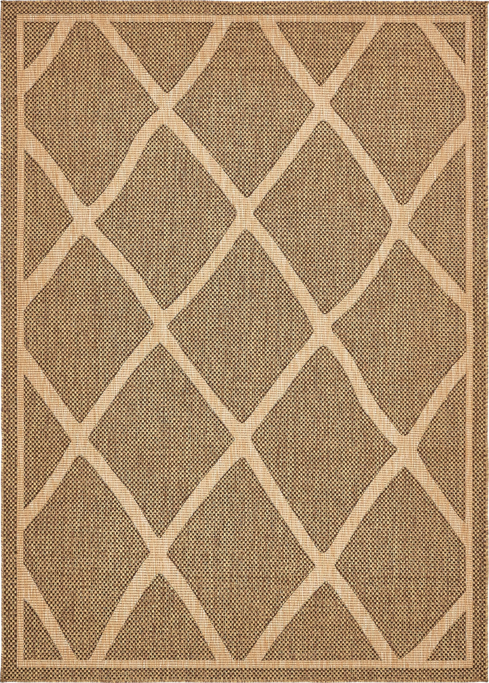 Unique Loom Outdoor Trellis Diamonds Machine Made Geometric Rug Brown, Tan/Gold 7' 1" x 10' 0"