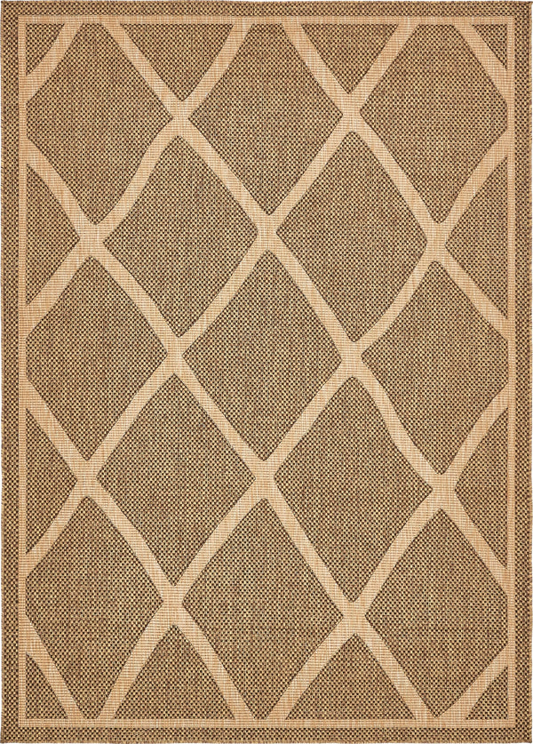 Unique Loom Outdoor Trellis Diamonds Machine Made Geometric Rug Brown, Tan/Gold 7' 1" x 10' 0"