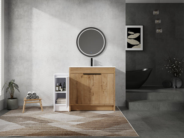English Elm 48 Inch Freestanding Bathroom Vanity With Soft-Close Doors, Ceramic Sink & Ample Storage Space W999S00311
