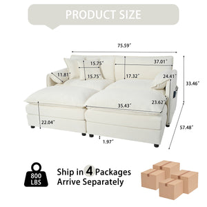 English Elm Deep Seat Sectional Cloud Sofa With 2 Ottomans, Plush Pillows & Smart Storage For Ultimate Comfort W3163S00013