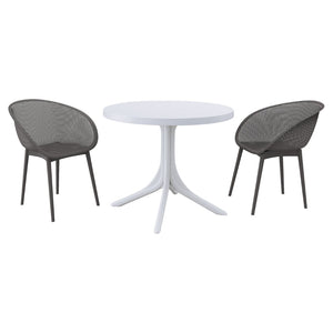 English Elm Summer Outdoor Bistro Set Uv Resistant Polypropylene Slatted Chairs and Round Patio Table Warm Grey,White W3450S00018