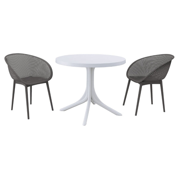 English Elm Summer Outdoor Bistro Set Uv Resistant Polypropylene Slatted Chairs and Round Patio Table Warm Grey,White W3450S00018